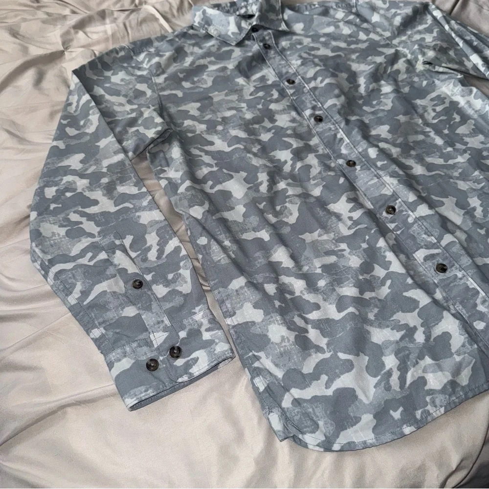 THE NORTH FACE Men’s Button Down‎ Shirt Large Gray Camo Long Outdoor Hiking
